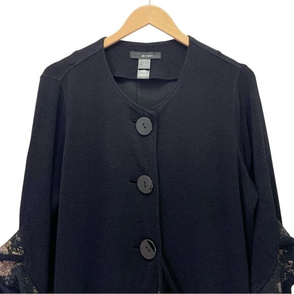 Vintage Ali Miles Lagenlook Ruffle Trim Black & Gold Jacket Topper Size Large - Picture 9 of 15